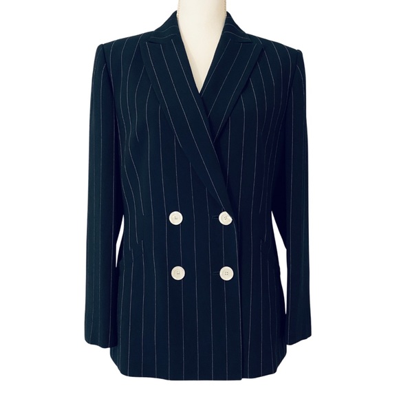 Jones New York Jackets & Blazers - NWOT Jones New York Navy Blue Pinstripe Double-Breasted Blazer (12P)